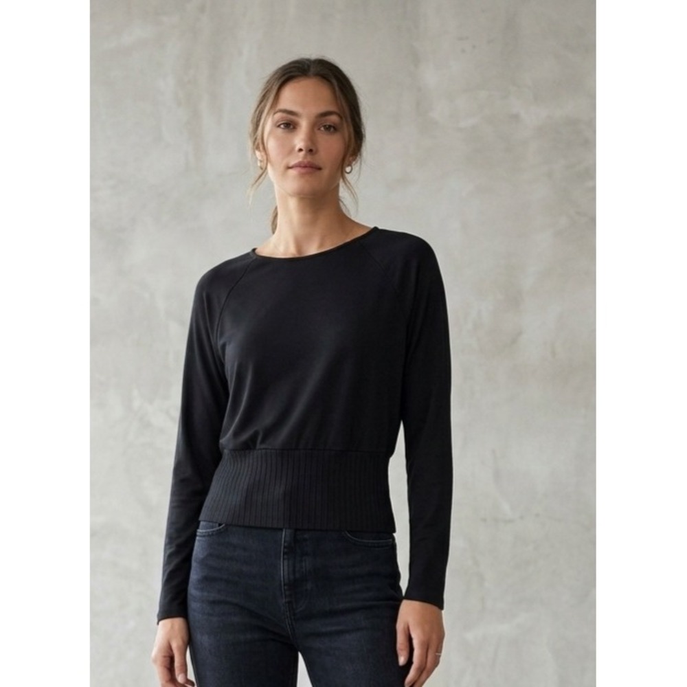 Magaschoni Black Ribbed Hem Raglan Long Sleeve Top XS